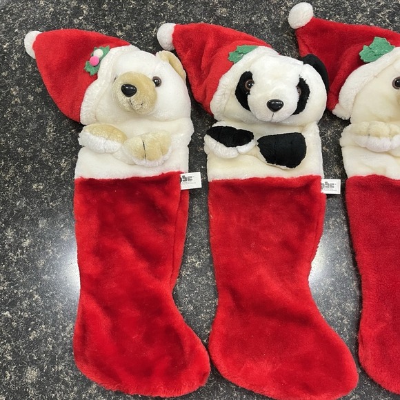 Vintage Christmas 3D Stockings 2Polar Bear 2Pandas Lot Of 4 - Picture 2 of 7